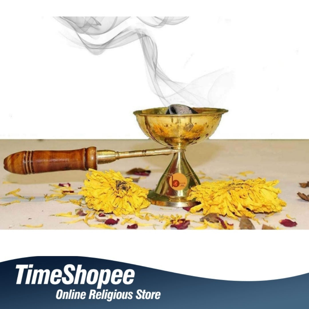 Brass Dhoop Dani with Wooden Handle | Timeshopee