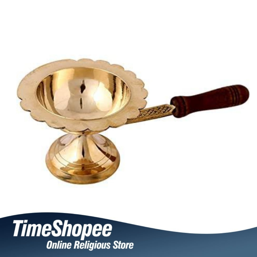 Brass Dhoop Dani with Wooden Handle | Timeshopee