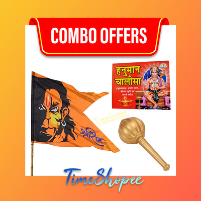 Hanuman Ji flag with Hanuman Chalisa and gada locket devotional combo Timeshopee