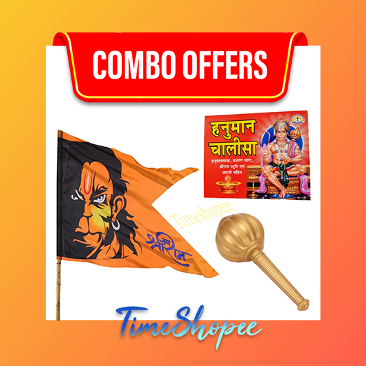 Combo of Hanuman Ji Flag with Hanuman Chalisa and Gada Locket | Timeshopee