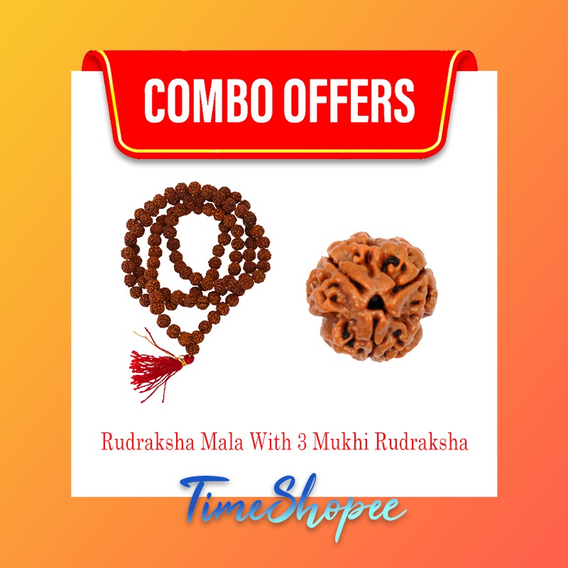 Combo of Rudraksha Mala with 3 Mukhi Rudraksha | Lab Certified | Timeshopee