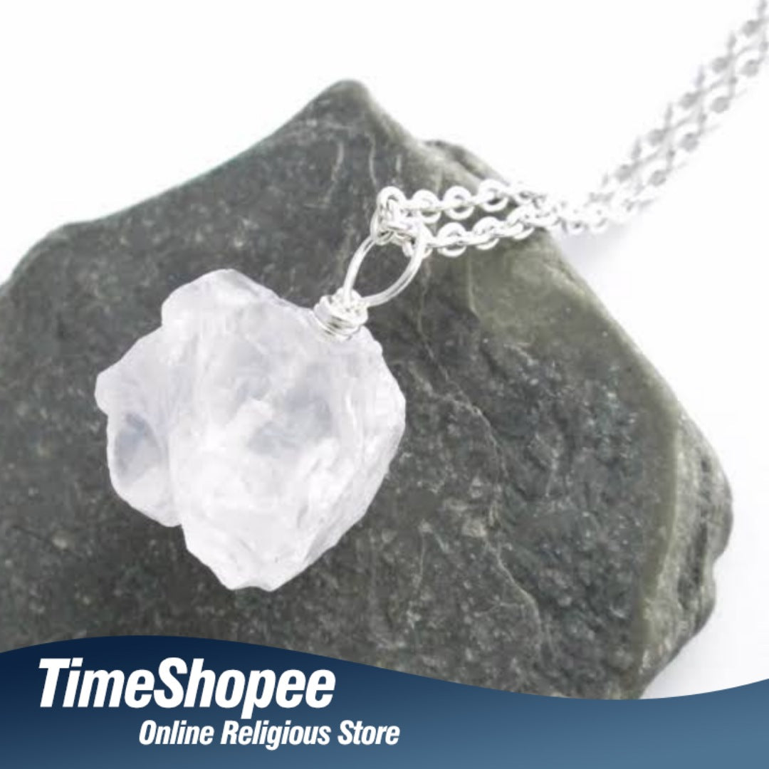 Crystal Quartz Pendant Rough Raw Stone with Chain, Lab Certified, available at Timeshopee.
