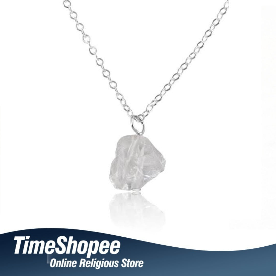 Crystal Quartz Pendant Rough Raw Stone with Chain, Lab Certified, available at Timeshopee.