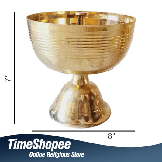 Extra-large Akhand Jyot in pure brass with a 6x6 inch plate from Timeshopee