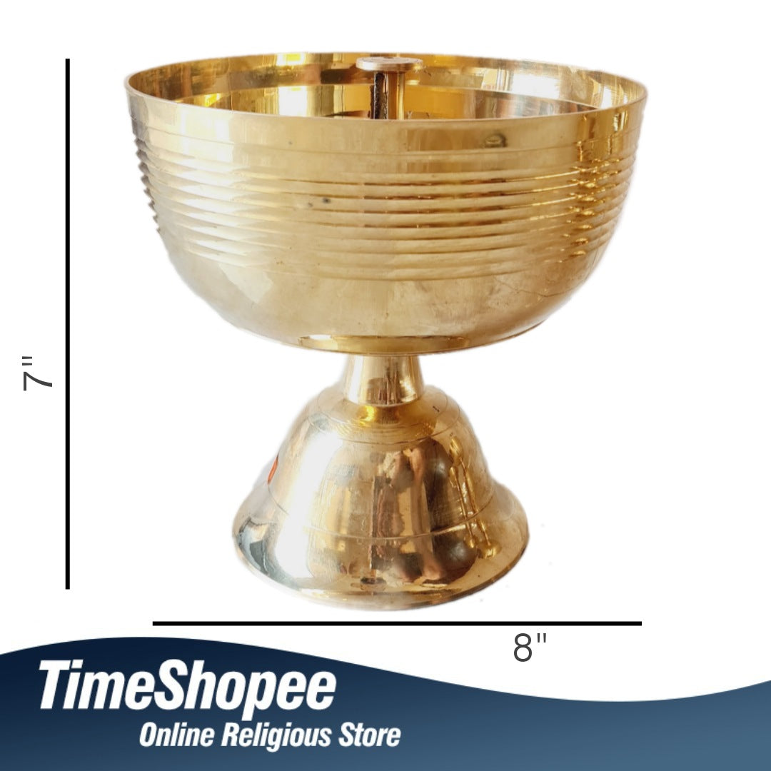 Extra-large Akhand Jyot in pure brass with a 6x6 inch plate from Timeshopee