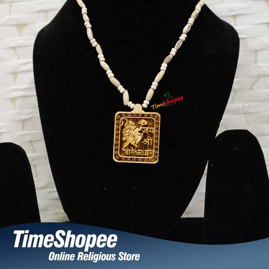Shri Bageshwar Dham Tulsi Wood Locket in Tulsi Mala, 100% pure, available at Timeshopee.