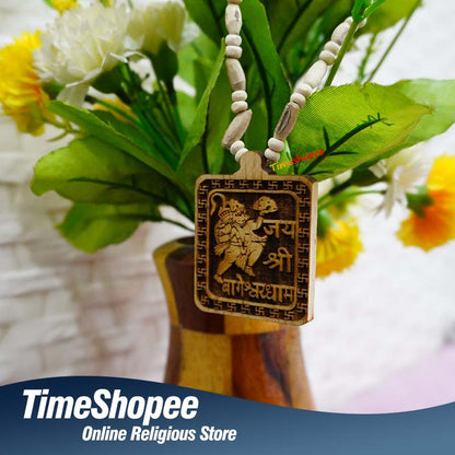 Shri Bageshwar Dham Tulsi Wood Locket in Tulsi Mala, 100% pure, available at Timeshopee.