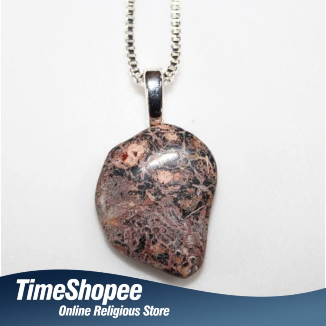 Jasper Stone Pendant Leopard Skin Style with Chain, Lab Certified, available at Timeshopee.