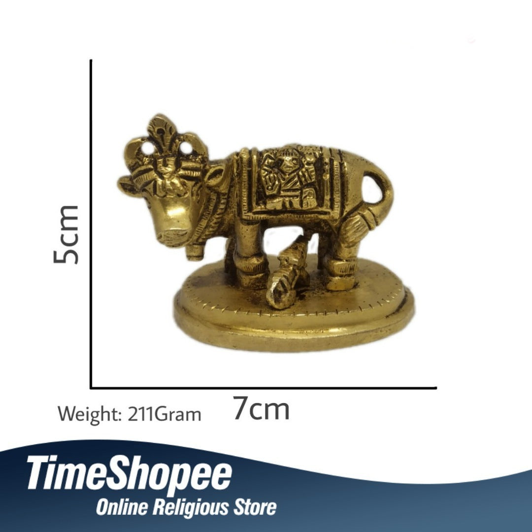 Kamdhenu Cow Brass Murti for worship, 5 cm tall, 7 cm wide, 211 grams, from Timeshopee