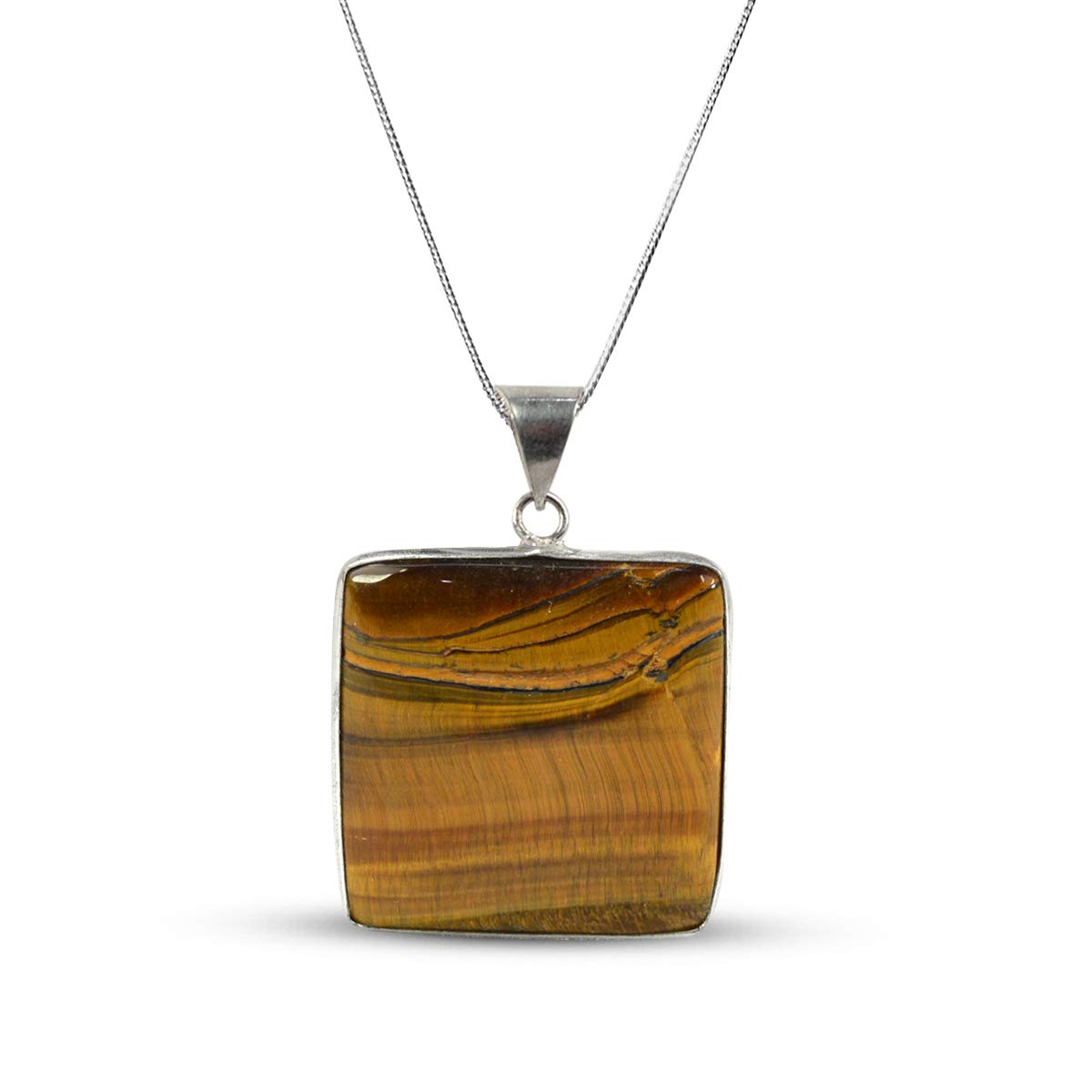 Lab-certified Tiger Eye Pendant with chain, featuring a golden-brown gemstone known for its grounding and protective properties.