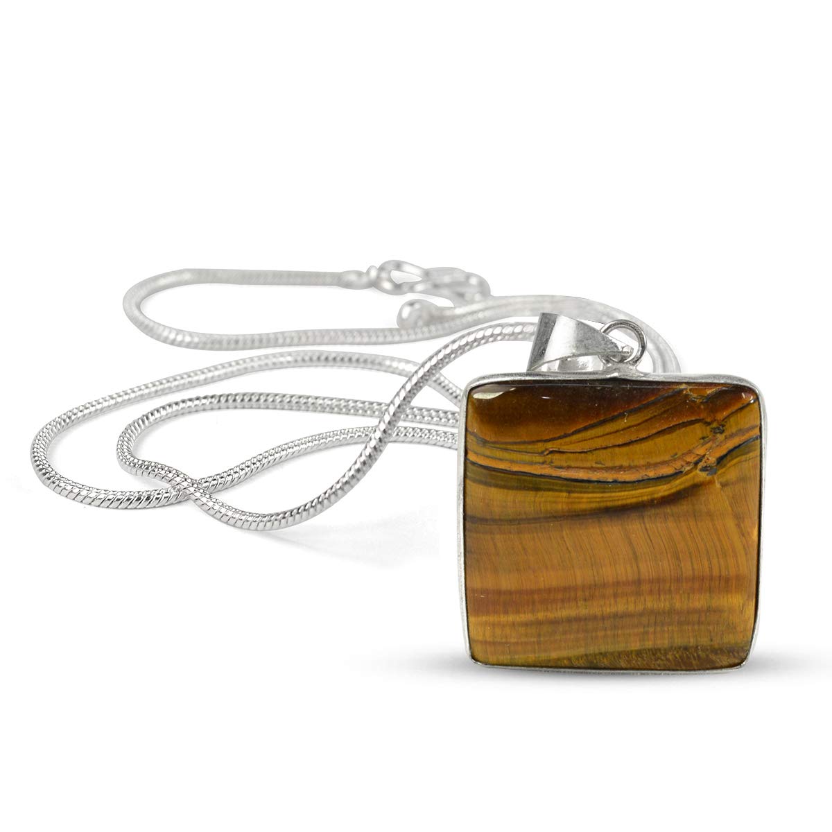 Lab-certified Tiger Eye Pendant with chain, featuring a golden-brown gemstone known for its grounding and protective properties.