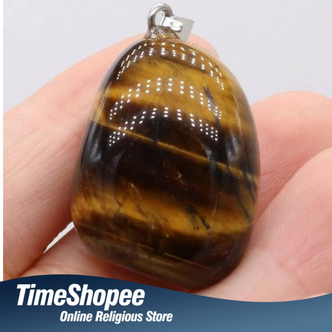 Lab-certified Tiger Eye Pendant with chain, featuring a golden-brown gemstone known for its grounding and protective properties.