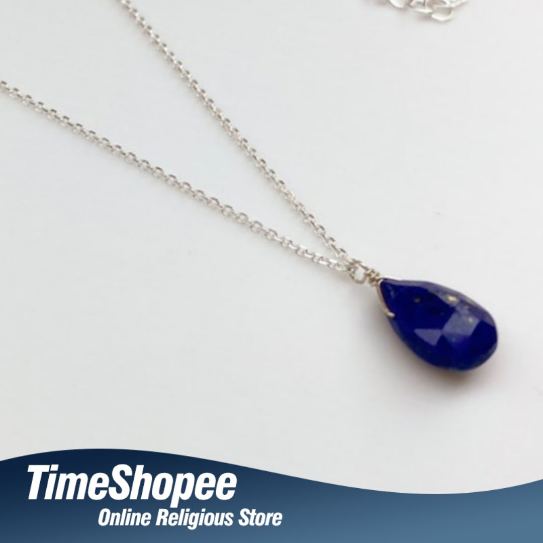 Lapis Lazuli pendant with white metal chain, lab certified, from Timeshopee