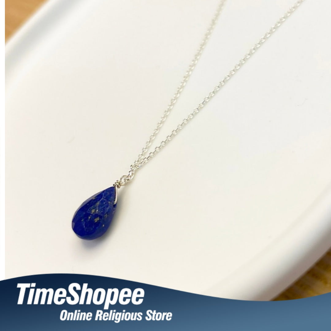 Lapis Lazuli pendant with white metal chain, lab certified, from Timeshopee