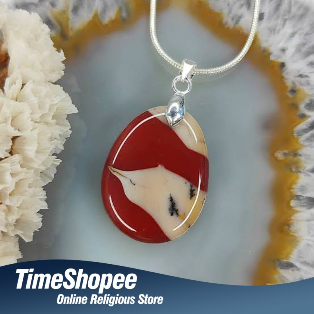 Mookaite Jasper Tumbled Stone Pendant with silver-plated chain, lab certified from Timeshopee, ideal for emotional healing and daily wear.