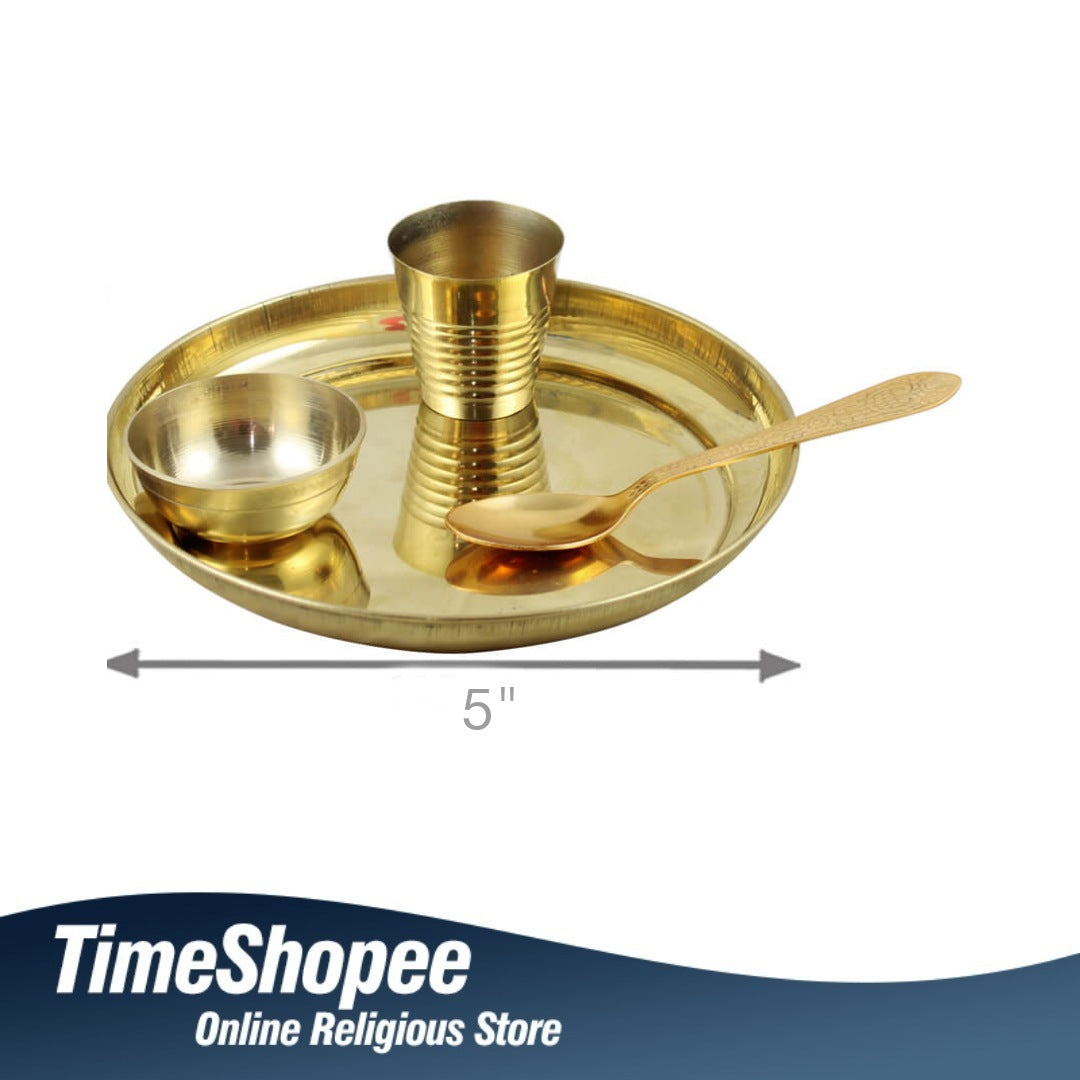 Panchpatra Pali (Achmani) set with Plate and Katori, essential for purification rituals, available at Timeshopee.