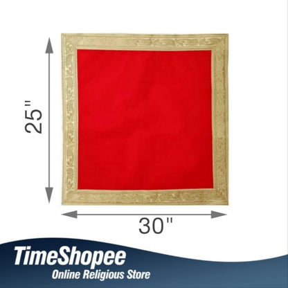 Red Velvet Aasan with Zari Embroidery for Mandir by Timeshopee