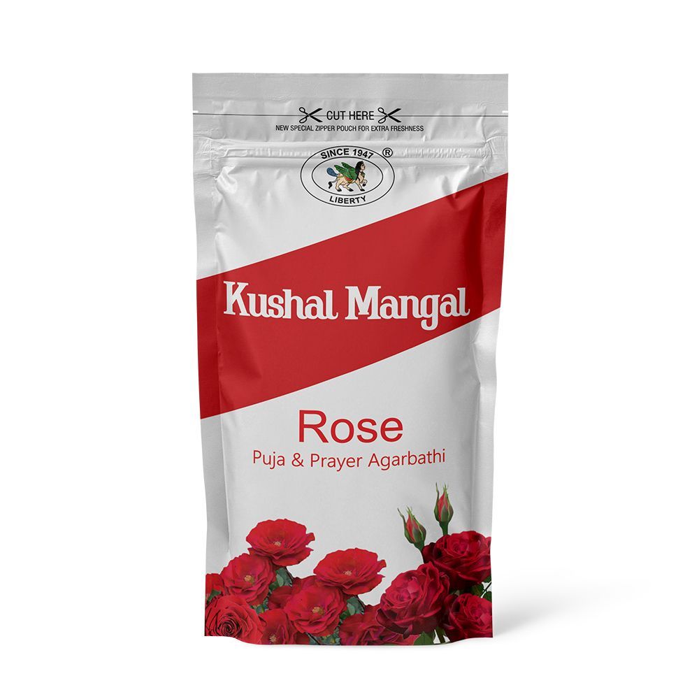 Rose Incense Sticks by Kushal Mangal, 9 inches long, with a 30-40 minute burning time, available in a zipper pouch at Timeshopee.