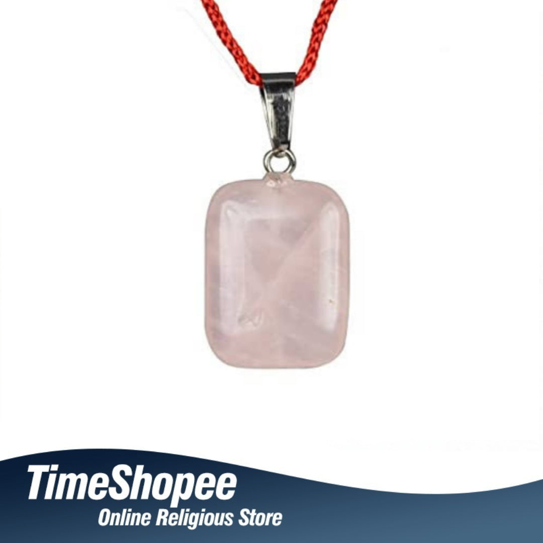 Rose Quartz Pendant with Silver Plated Chain | Tumble Stone | Lab Certified | Timeshopee